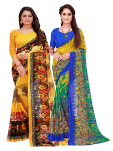 KALINI Yellow & Multicoloured Pack Of 2 Pure Georgette Sarees