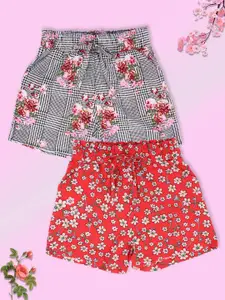 CUTECUMBER Girls Pack of 2 Floral Printed Shorts