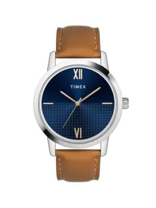 Timex Men Blue Brass Dial & Brown Leather Straps Analogue Wrist Watch TWTG31SMU01