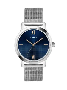 Timex Men Blue Brass Printed Dial & Steel Toned Stainless Steel Bracelet Style Straps Analogue Watch