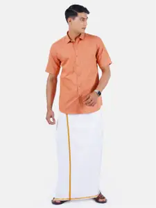 Ramraj Men Orange & White Shirt with Dhoti Pants