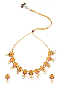Shining Jewel - By Shivansh Gold-Toned & White Brass Gold-Plated Handcrafted Necklace