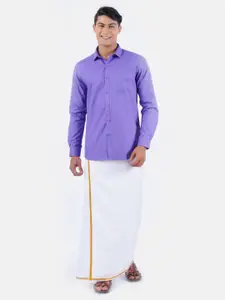 Ramraj Men Violet & White Shirt with Dhoti Pants