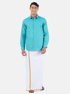 Ramraj Men Green & White Shirt with Dhoti Pants