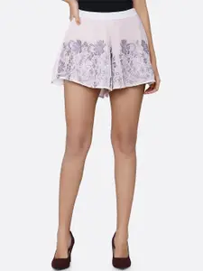 aaliya Women Pink Mid Rise Regular Fit Floral Embroidered Shorts