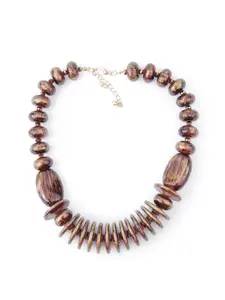 ODETTE Brown & Gold-Toned Pearl Beaded Minimal Necklace