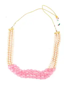 ODETTE Pink & White Pearl Beaded Statement Necklace