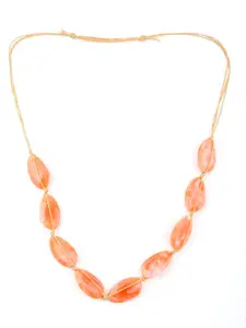 ODETTE Gold-Toned & Orange Artificial Beads Necklace