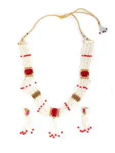 ODETTE White & Red Pearl & Rhinestone Necklace