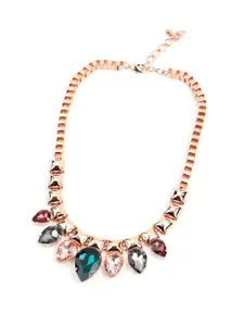 ODETTE Gold-Toned & Blue Stone Studded Statement Antique Necklace