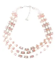 ODETTE Silver-Toned & Pink Artificial Beads Necklace