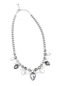ODETTE Silver-Toned & White Rhinestone & Pearl Necklace