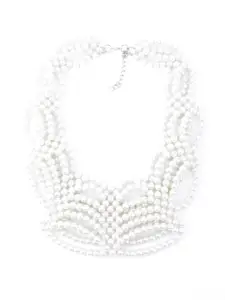 ODETTE White Pearl Beaded Statement Necklace