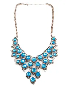 ODETTE Blue Artificial Stones Oxidised Necklace