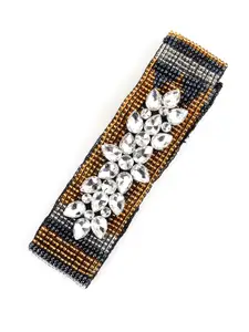 ODETTE Black & Gold-Toned Stone Studded Statement Necklace