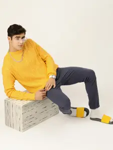 Kook N Keech Men Yellow Cable Knit Pullover