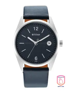 Titan Men Blue Brass Dial & Blue Leather Straps Analogue Watch 1729SL06