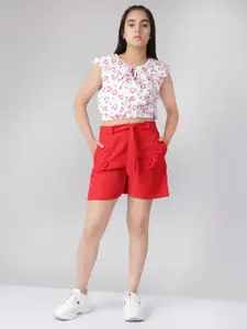 Naughty Ninos Girls White & Red Printed Top with Shorts