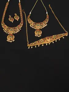 Kord Store South Indian Gold-Plated Beaded Necklaces & Earrings Set