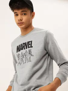 Kook N Keech Marvel Teens Boys Grey Melange & Black Marvel Printed Sweatshirt