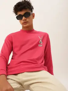 Kook N Keech Looney Tunes Teens Boys Pink Solid Sweatshirt with Looney Tunes Print Detail