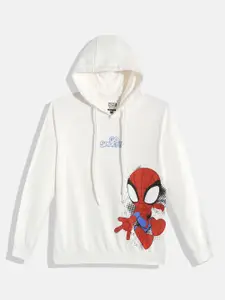 Kook N Keech Marvel Teens Boys Off White & Red Spiderman Print Hooded Sweatshirt