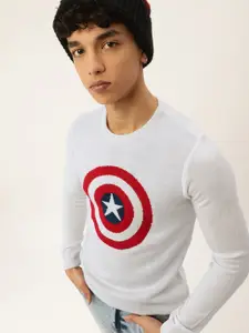 Kook N Keech Marvel Teens Boys White & Red Captain America Printed Pullover