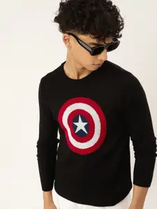 Kook N Keech Marvel Teens Boys Black & Red Captain America Printed Pullover