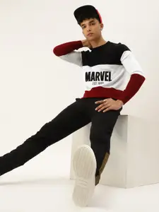 Kook N Keech Marvel Teens Boys Burgundy & White Colourblocked Marvel Pullover