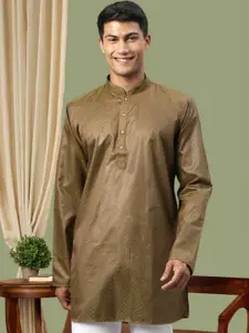 TATTVA Men Olive Green Woven Design Straight Kurta