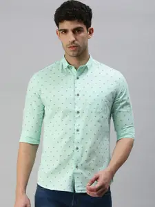 SHOWOFF Men Sea Green Comfort Slim Fit Printed Casual Shirt
