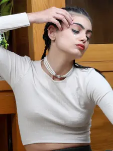 ODETTE White & Gold-Toned Bead Necklace