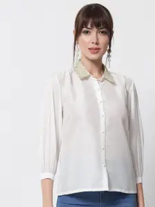 studio rasa Women Off White Solid Shirt Style Top