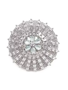 ODETTE Silver -Toned & White Crystal Studded Ring