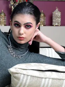 ODETTE Grey & Silver-Toned Metal Necklace