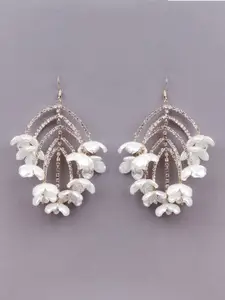 ODETTE White & Gold-Toned Oval Drop Earrings