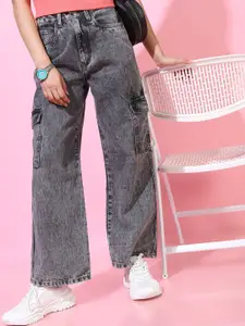 Tokyo Talkies Women Women Grey Wide Leg Clean Look Light Fade Jeans