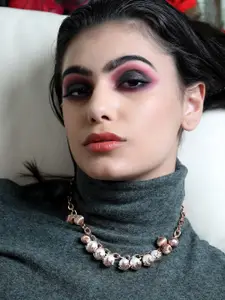 ODETTE Gold-Toned & White Pearls Studded Necklace