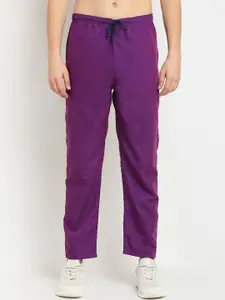 JAINISH Men Purple Solid Pure Cotton Slim-Fit  Track Pants