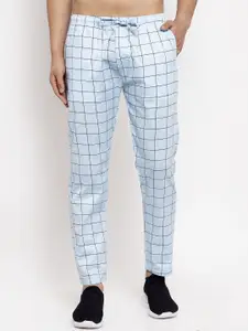 JAINISH Men Turquoise Blue Checked Cotton Track Pant