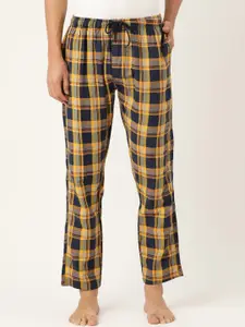JAINISH Men Yellow & Blue Checked Cotton Track Pant