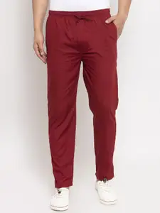 JAINISH Men Maroon Solid Slim-Fit Cotton Track Pants