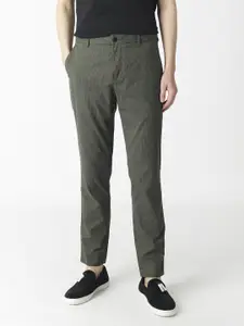 RARE RABBIT Men Albion Mid-Rise Checked Slim Fit Trousers