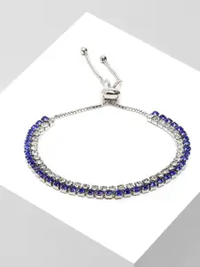 AVANT-GARDE PARIS Women Silver-Toned & Blue Crystals Antique Rhodium-Plated Link Bracelet
