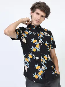 KETCH Men Black Slim Fit Floral Printed Casual Shirt