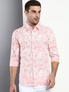 Dennis Lingo Men Pink Slim Fit Floral Printed Casual Shirt