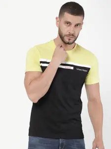Lee Men Black & Lime Green Typography Printed Slim Fit Cotton T-shirt