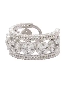 ANAYRA Women 925 Sterling Silver CZ Studded Adjustable Finger Ring
