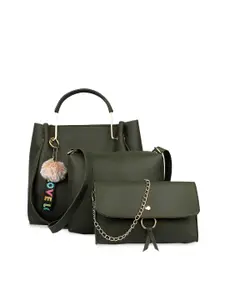 Style SHOES Green PU Oversized Structured Satchel with Tasselled