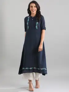 AURELIA Women Blue Solid Thread Work A-Line  Kurta